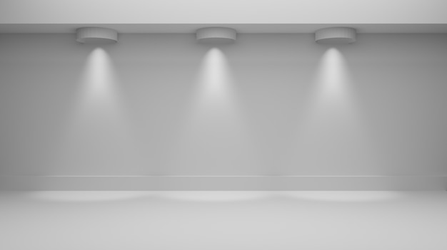 Renderowanie 3D białego pokoju z oświetleniem