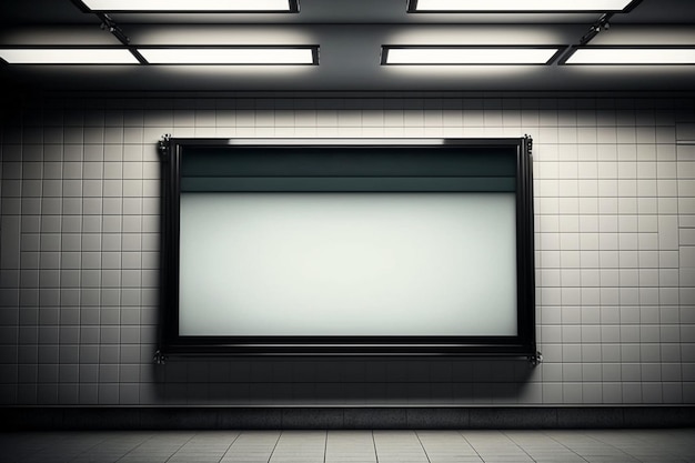 Renderowanie 3D Billboard metra Makieta pustego ekranu stacji metra dla Twojego logo lub tekstu Generacyjna sztuczna inteligencja