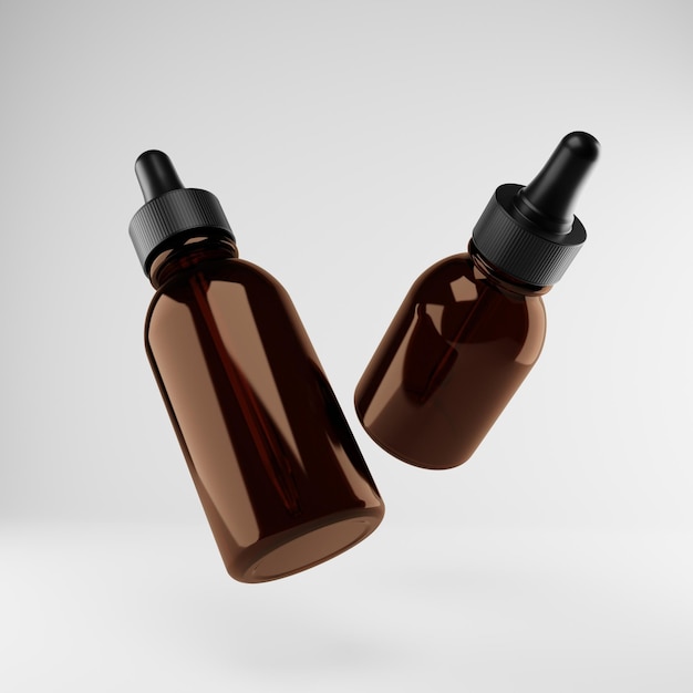 Zdjęcie renderowanie 3d brązowej butelki szklanej oleju medycznego wyizolowanej na białym tle pojemnik na perfumy