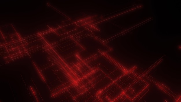 Renderowanie 3D cyfrowej siatki neonowej wykonanej z jasnych linii i kropek