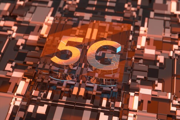 Zdjęcie renderowanie 3d czcionka 5g i tło obwodu