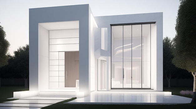 Renderowanie 3D domu z jasną fasadą Dom z białego marmuru Nowoczesna architektura