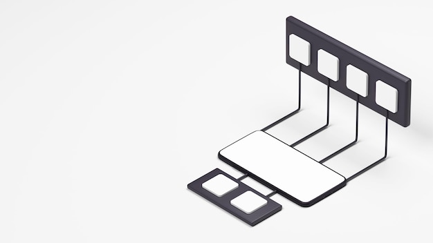 Renderowanie 3d Ekranu Smartfona Z Różnymi Miniaturami Na Białym Tle
