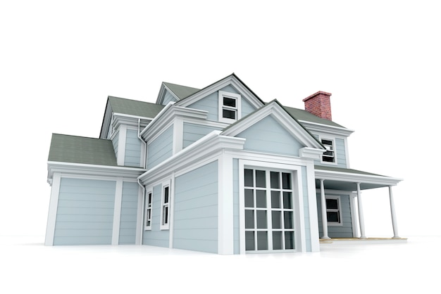 Zdjęcie renderowanie 3d eleganckiego drewnianego domu z ceglanym kominem