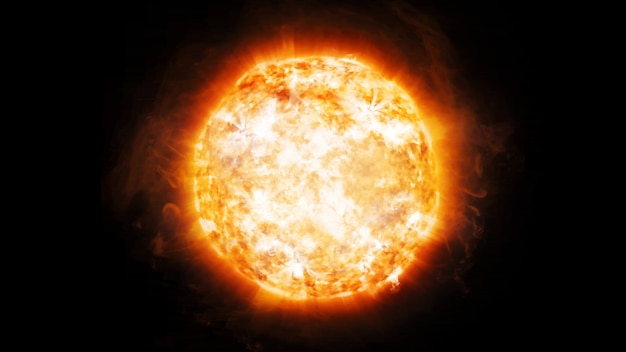 Renderowanie 3D emisji wieńcowych i protuberancji na Słońcu w kosmosie