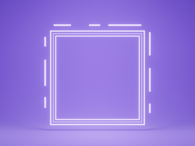 Renderowanie 3D. Fioletowe tło z białą neonową ramką.