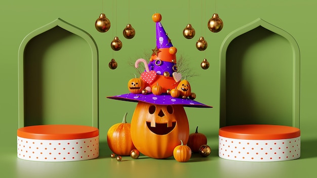 Renderowanie 3d halloween dwa podium Obrazy 332