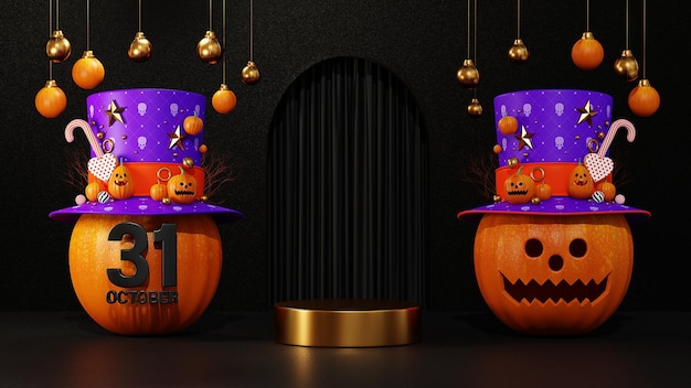 Renderowanie 3d Halloweenowe Tło Podium 318