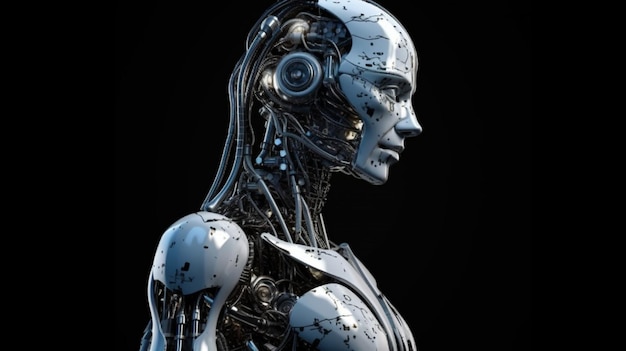 Renderowanie 3D hologramu twarzy cyborga w sztucznej inteligencji i koncepcji uczenia maszynowego