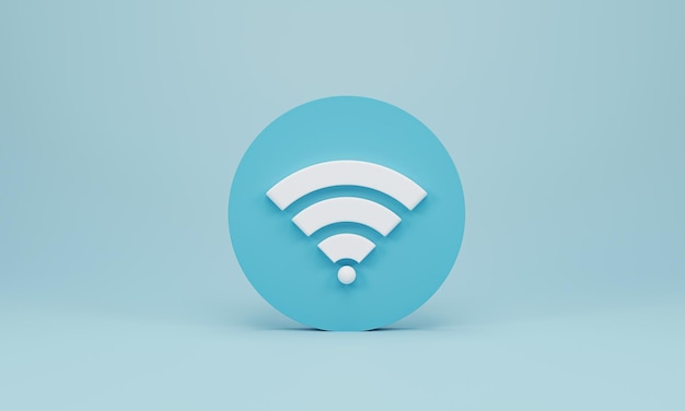 Renderowanie 3d Ilustracja 3d Ikona Wi-Fi symbol bezprzewodowej sieci internetowej na niebieskim tle Minimalna koncepcja