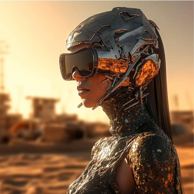 Renderowanie 3D kobiecego robota w futurystycznym skafandrze kosmicznym