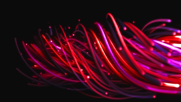 Zdjęcie renderowanie 3d kolorowego abstrakcyjnego tła sznurków, linii, wstążek, włókien lub drutów