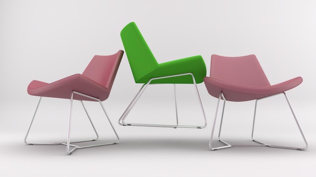 Renderowanie 3D krzesła na białym tle w studio