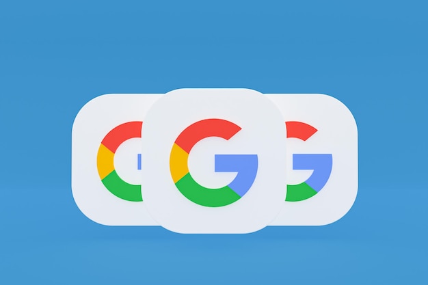 Zdjęcie renderowanie 3d logo aplikacji google na niebieskim tle