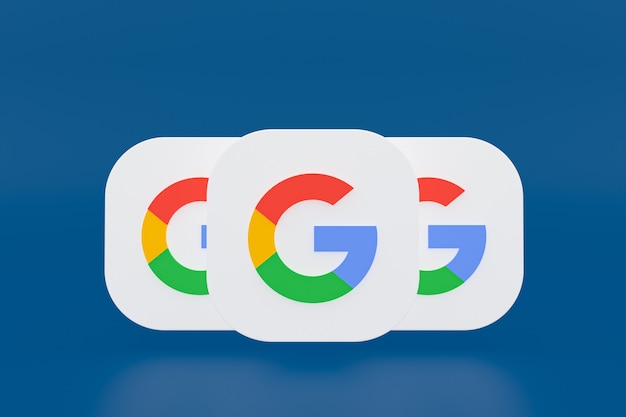 Zdjęcie renderowanie 3d logo aplikacji google na niebieskim tle