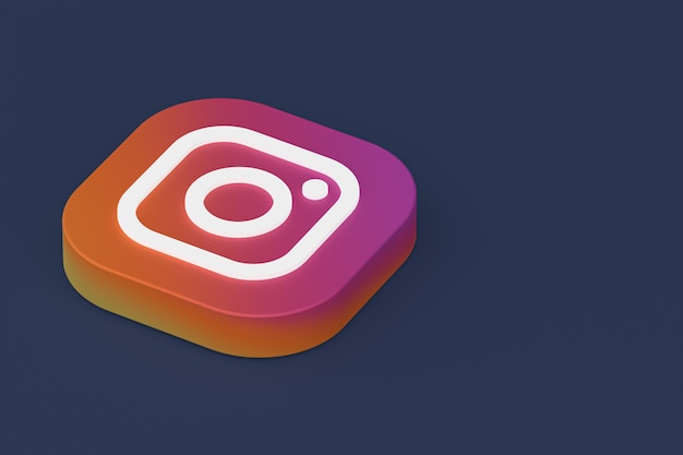 Zdjęcie renderowanie 3d logo aplikacji instagram na czarnym tle