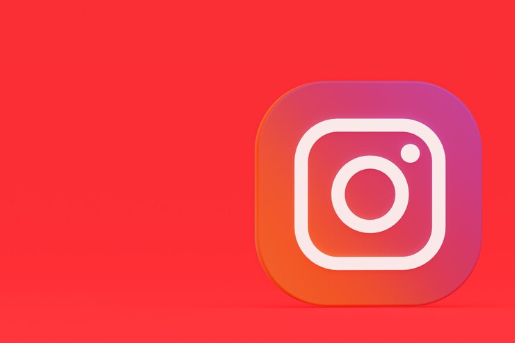 Zdjęcie renderowanie 3d logo aplikacji instagram na czerwonym tle