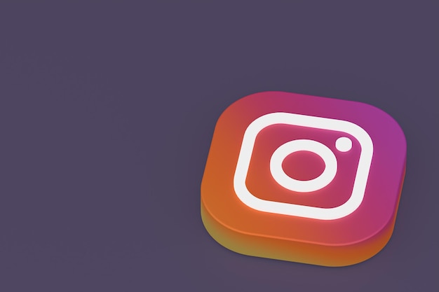 Renderowanie 3d logo aplikacji Instagram na fioletowym tle