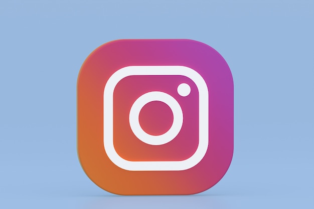 Zdjęcie renderowanie 3d logo aplikacji instagram na niebieskim tle