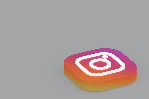 Zdjęcie renderowanie 3d logo aplikacji instagram na szarym tle