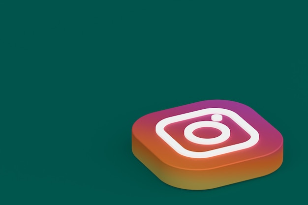 Zdjęcie renderowanie 3d logo aplikacji instagram na zielonym tle