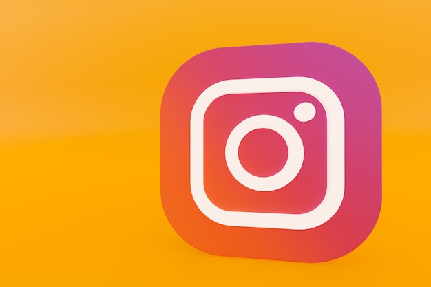 Zdjęcie renderowanie 3d logo aplikacji instagram na żółtym tle