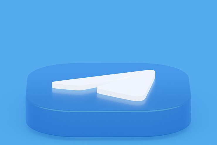 Zdjęcie renderowanie 3d logo aplikacji telegram na niebieskim tle
