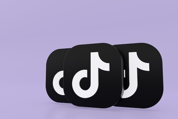Renderowanie 3d logo aplikacji Tiktok na fioletowym tle