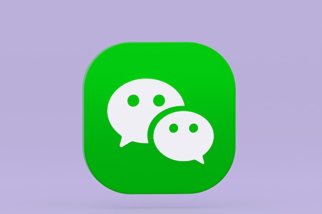 Zdjęcie renderowanie 3d logo aplikacji wechat na fioletowym tle
