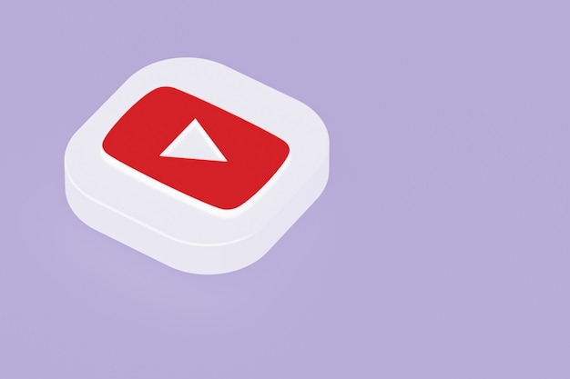 Renderowanie 3d logo aplikacji Youtube na fioletowym tle