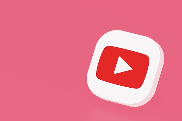 Renderowanie 3d logo aplikacji Youtube na różowym tle