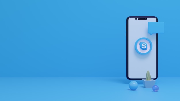 Renderowanie 3d Logo Skype Na Ekranie Smartfona