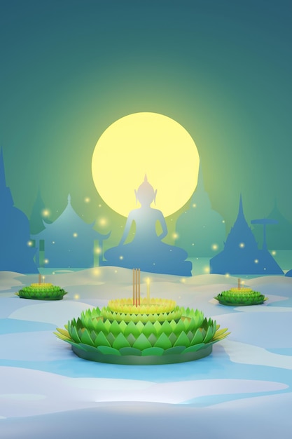 Renderowanie 3D Loy Krathong pływające tło kwiatowe Loy Krathong festival