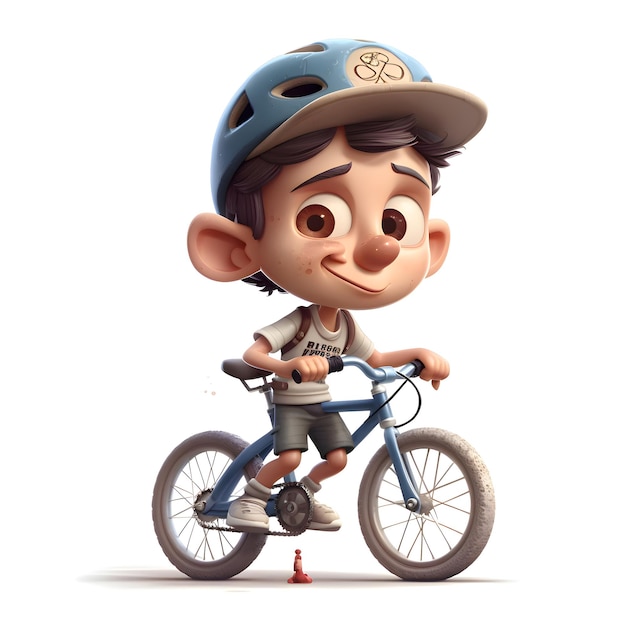 Renderowanie 3D małego chłopca jadącego na rowerze
