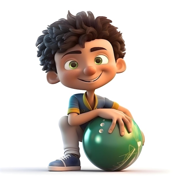 Renderowanie 3D małego chłopca z piłką w dłoni