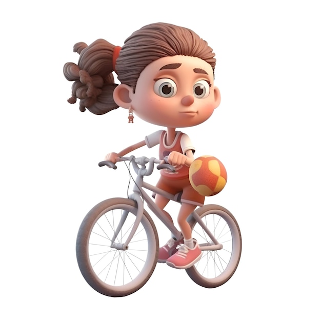 Renderowanie 3D małej dziewczynki jeżdżącej na rowerze