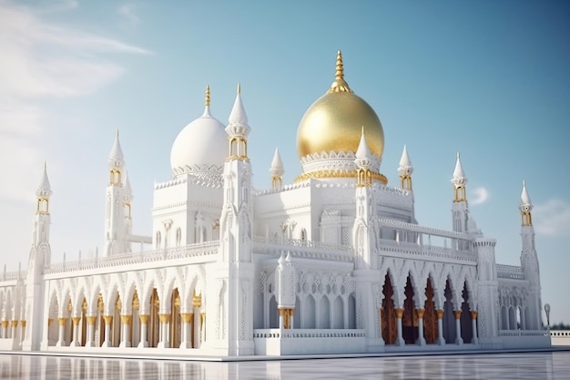 Renderowanie 3D meczetu ze złotą kopułą