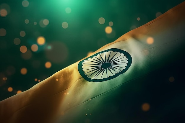 Renderowanie 3D Minimalistyczne tło bokeh flagi Indii z minimalistycznym symbolem Gener