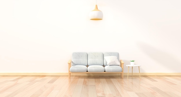 Renderowanie 3d Minimalny wystrój pokoju z sofą niski stół Roślina dekoracyjna i styl japoński