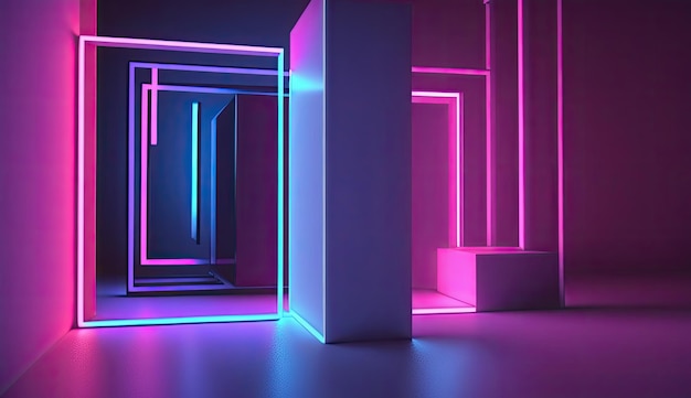 Renderowanie 3D Neonowe linie w kolorze różowym i niebieskim