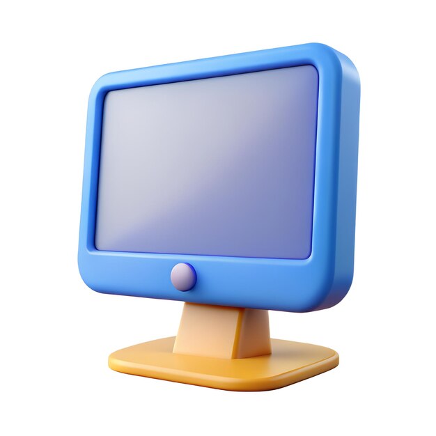 Renderowanie 3D niebieskiego i złotego monitora komputerowego