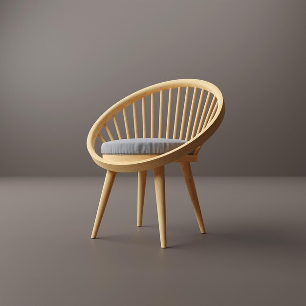 Renderowanie 3D nowoczesne drewniane krzesło na brązowym tle