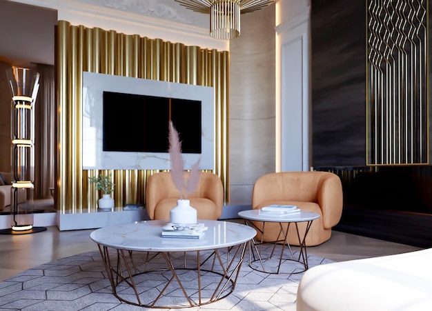 Renderowanie 3d nowoczesne luksusowe wnętrze domu