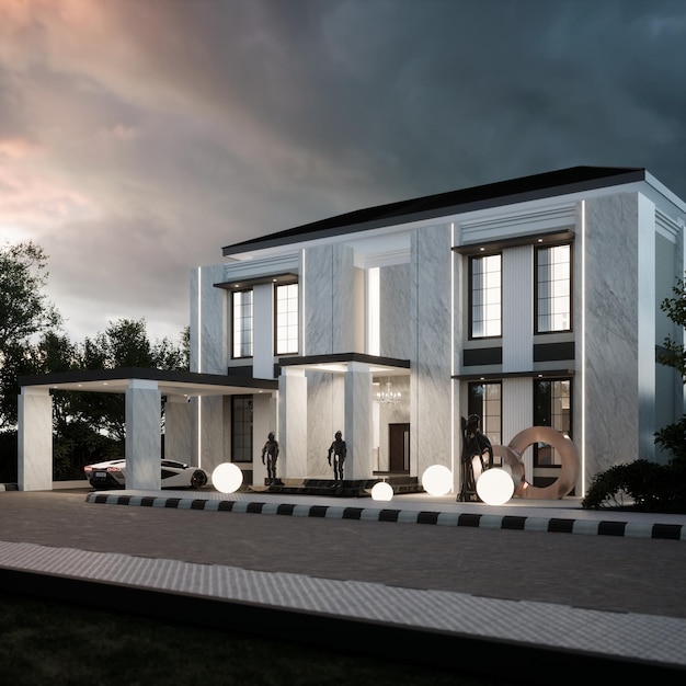 Renderowanie 3D Nowoczesny projekt domu