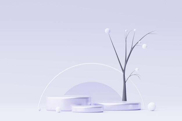 Renderowanie 3D Pastelowe fioletowe minimalne tło ze stojakiem na podium Fioletowa platforma sceniczna do prezentacji produktów kosmetycznych i reklamy Scena studyjna z cokołem prezentacyjnym w czystym designie