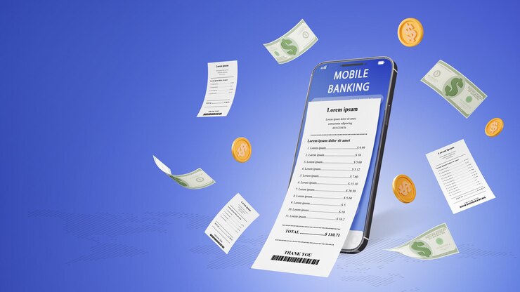 Zdjęcie renderowanie 3d płatności online za pomocą telefonu komórkowego zapłać rachunek za faktury transakcja online.