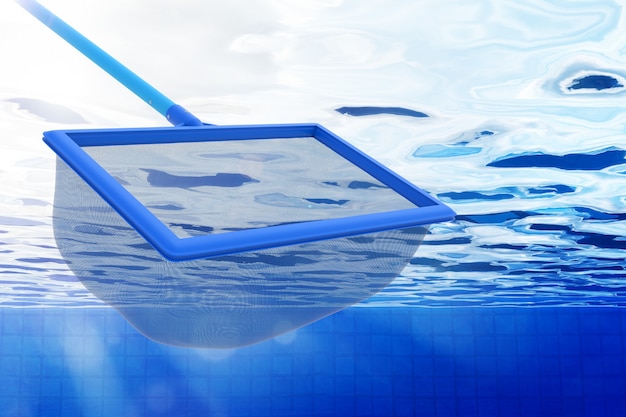 Zdjęcie renderowanie 3d podbierak lub sieć rybacka z basenem