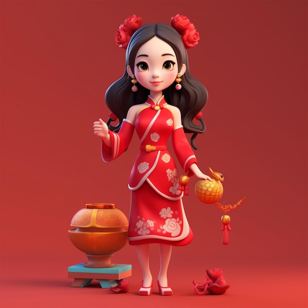 Zdjęcie renderowanie 3d postaci chińskiego nowego roku