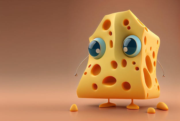 Zdjęcie renderowanie 3d postaci słodkiego sera szwajcarskiego