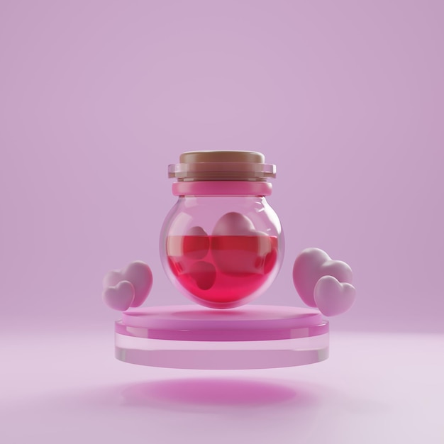 Renderowanie 3D pusta przestrzeń cylinder różowy podium Walentynki kształt serca Różowy słoik Walentynki